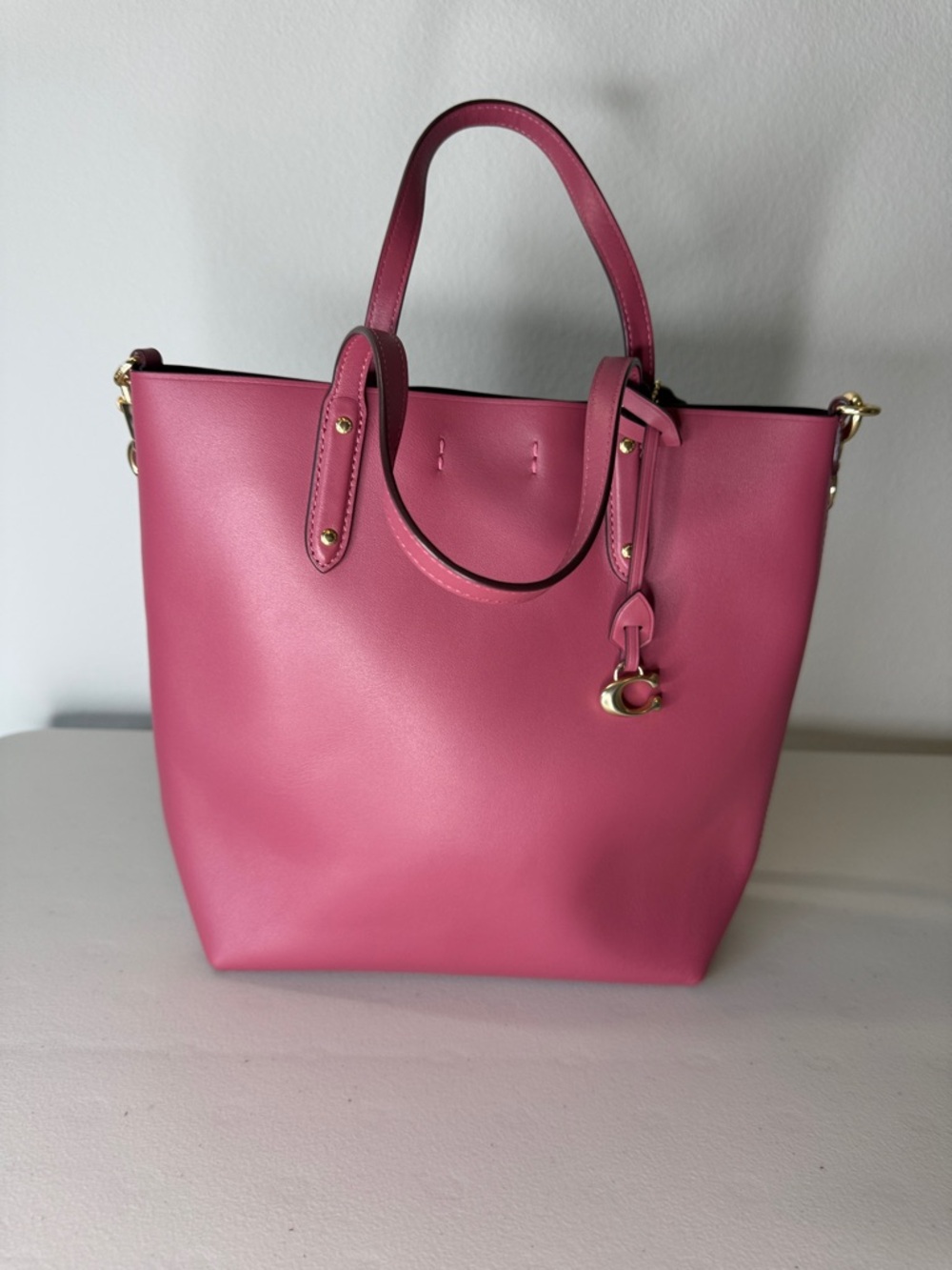 Coach Pink Leather Tote with Gold Accents
